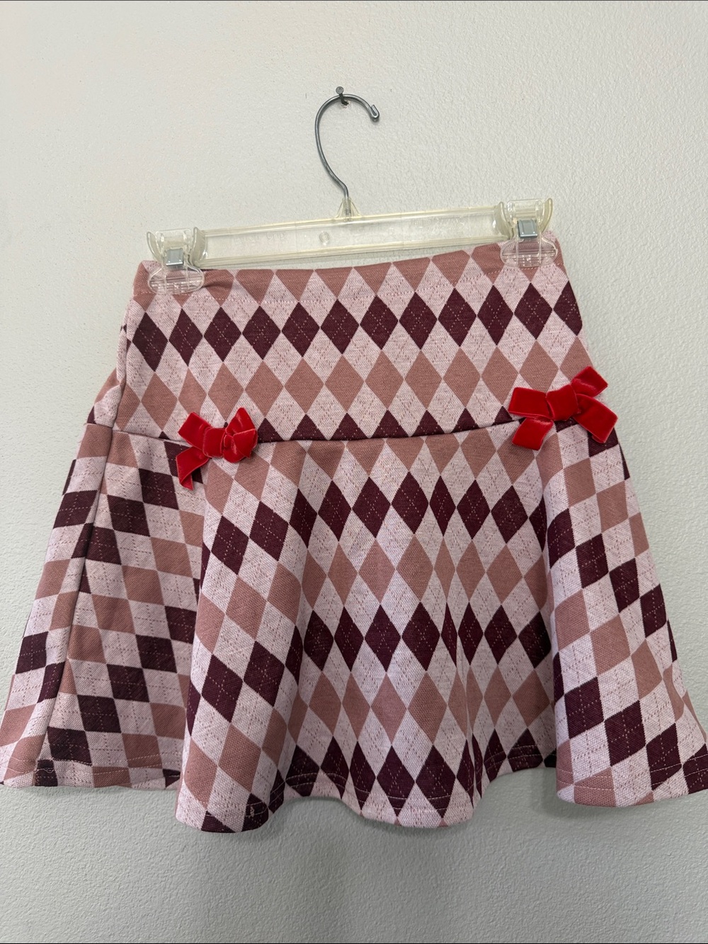 Pat Pat Girls Argyle Circle Skirt with Red Bow Accents Size 11-13 Years‎ NWOT